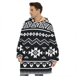 Black And White Aztec Pattern Print Hoodie Blanket