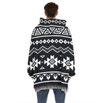 Black And White Aztec Pattern Print Hoodie Blanket