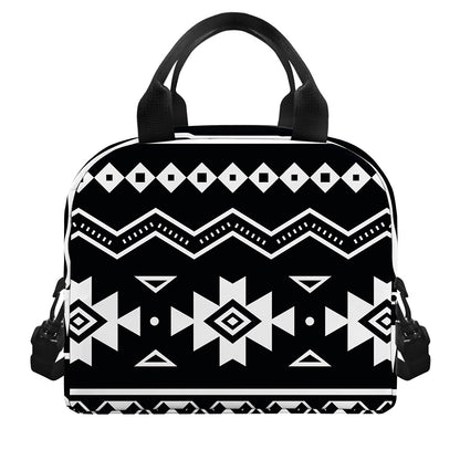Black And White Aztec Pattern Print Insulated Lunch Bag