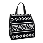 Black And White Aztec Pattern Print Insulated Lunch Tote