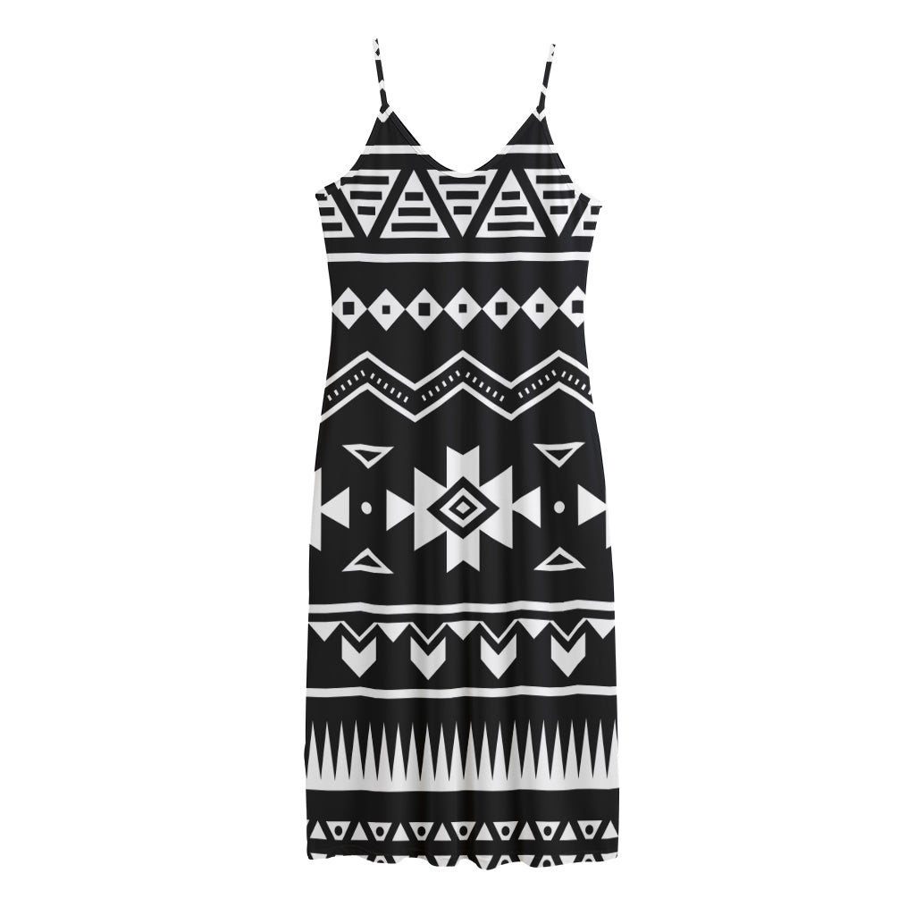 Black And White Aztec Pattern Print Jersey Midi Cami Dress