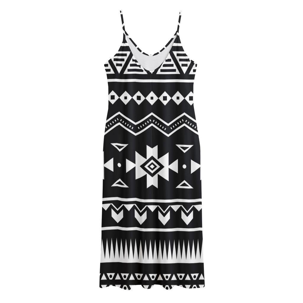 Black And White Aztec Pattern Print Jersey Midi Cami Dress