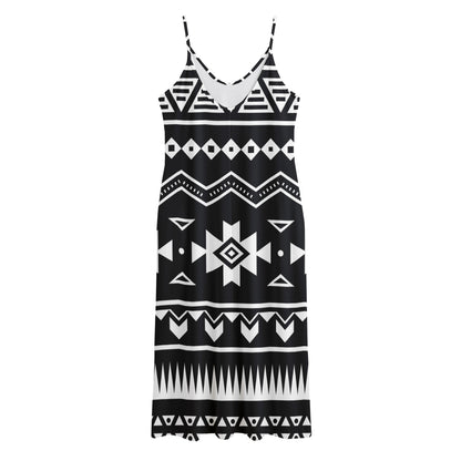 Black And White Aztec Pattern Print Jersey Midi Cami Dress