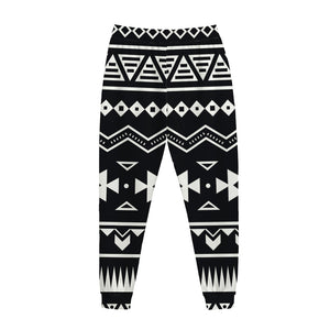 Black And White Aztec Pattern Print Jogger Pants