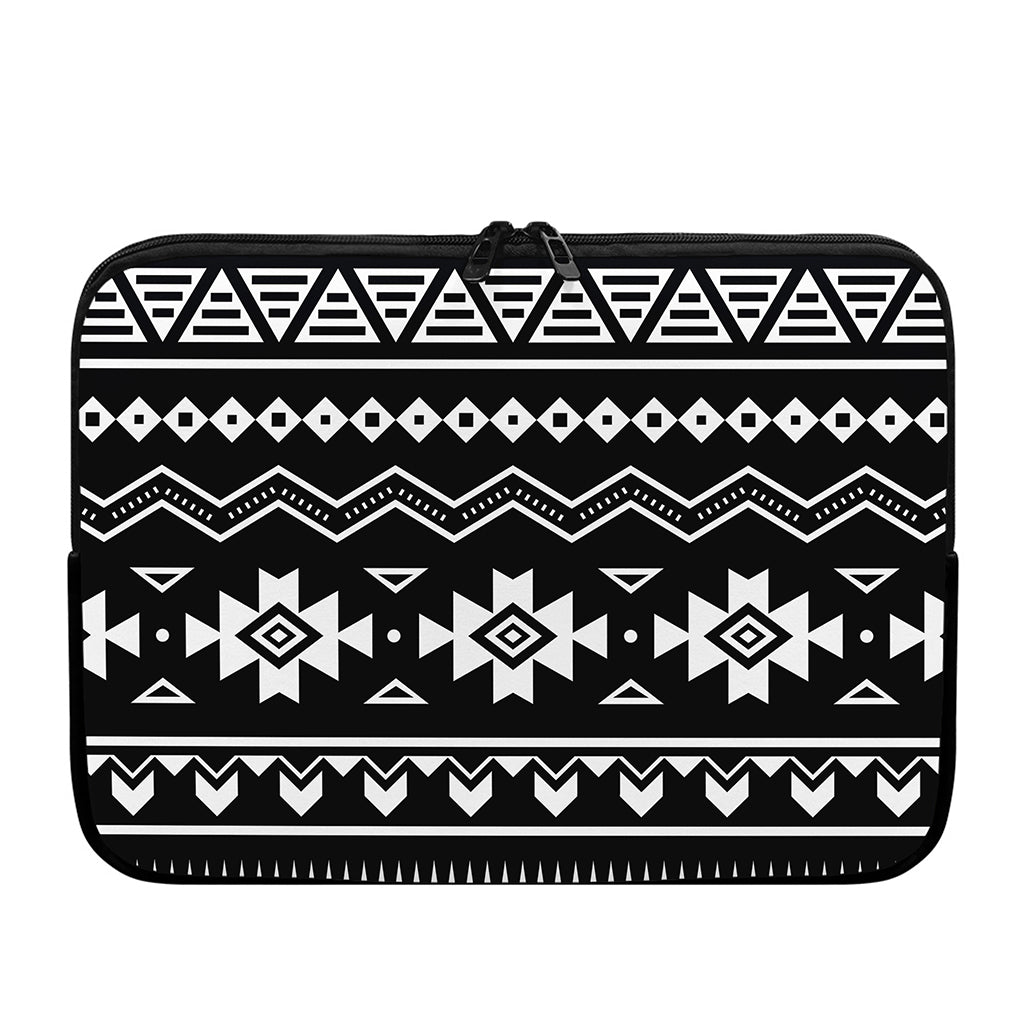 Black And White Aztec Pattern Print Laptop Sleeve