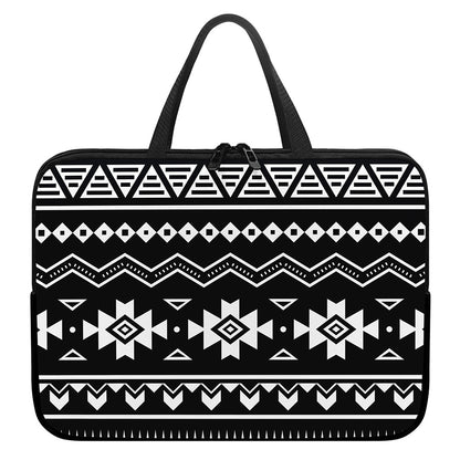 Black And White Aztec Pattern Print Laptop Sleeve With Handle