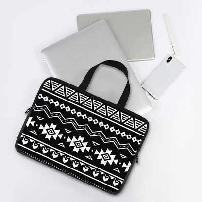 Black And White Aztec Pattern Print Laptop Sleeve With Handle