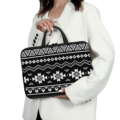 Black And White Aztec Pattern Print Laptop Sleeve With Handle