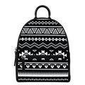 Black And White Aztec Pattern Print Leather Backpack