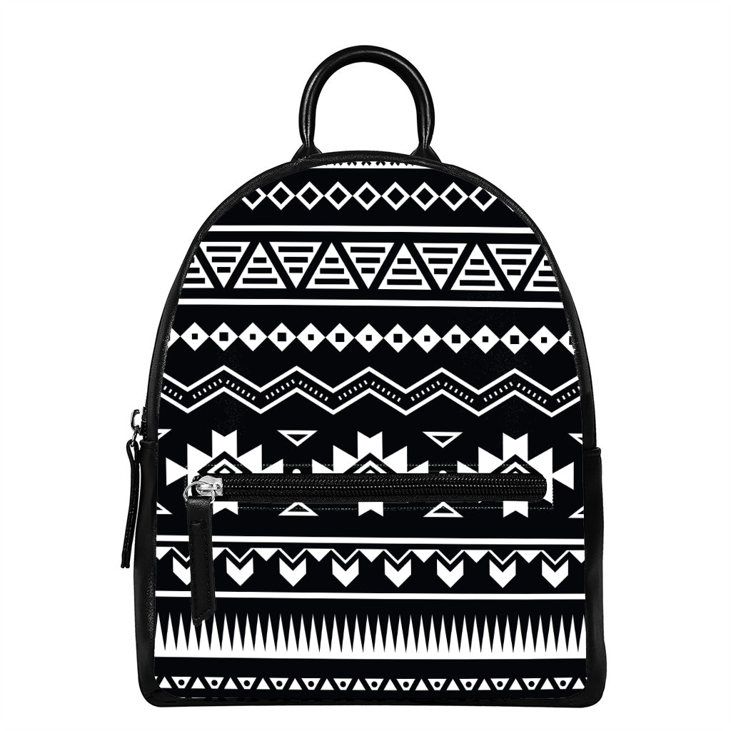 Black And White Aztec Pattern Print Leather Backpack