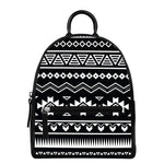 Black And White Aztec Pattern Print Leather Backpack