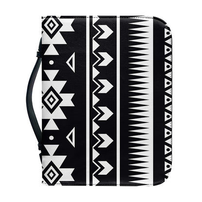Black And White Aztec Pattern Print Leather Bible Cover