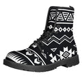 Black And White Aztec Pattern Print Lace-Up Boots