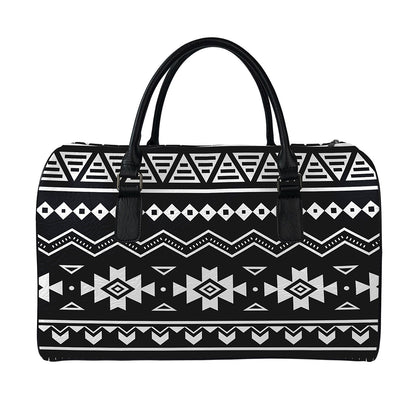 Black And White Aztec Pattern Print Leather Duffle Bag
