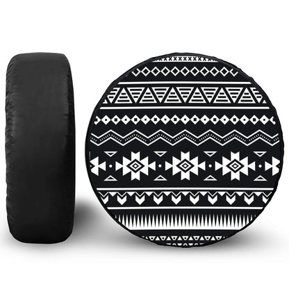 Black And White Aztec Pattern Print Leather Spare Tire Cover