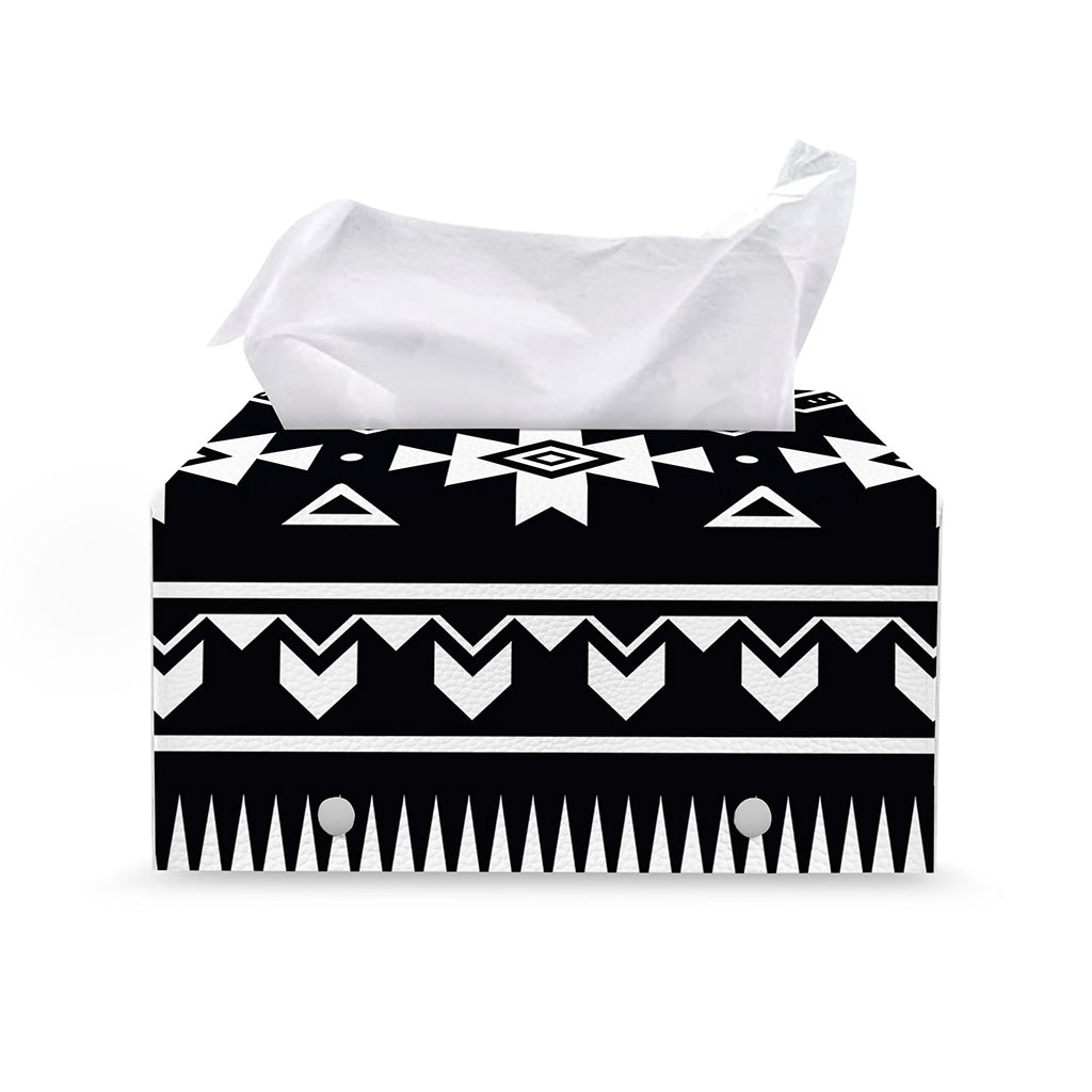Black And White Aztec Pattern Print Leather Tissue Box Cover
