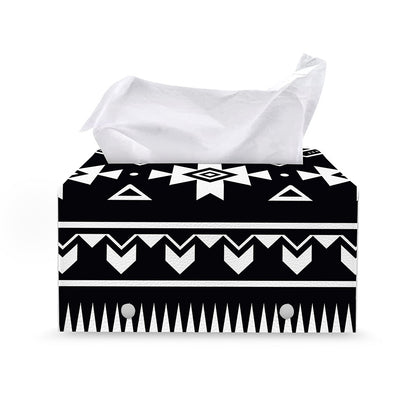 Black And White Aztec Pattern Print Leather Tissue Box Cover