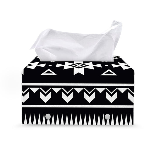 Black And White Aztec Pattern Print Leather Tissue Box Cover