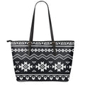 Black And White Aztec Pattern Print Leather Tote Bag With Zipper