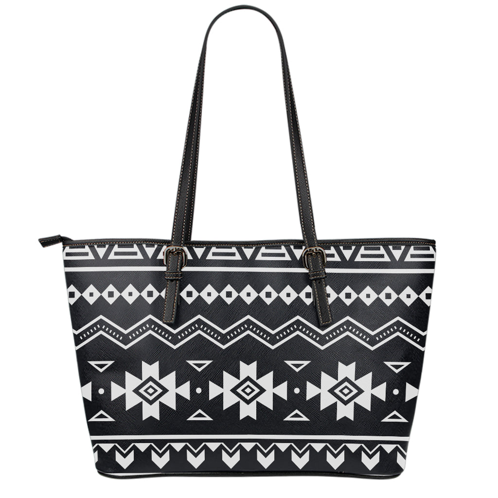 Black And White Aztec Pattern Print Leather Tote Bag