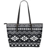 Black And White Aztec Pattern Print Leather Tote Bag