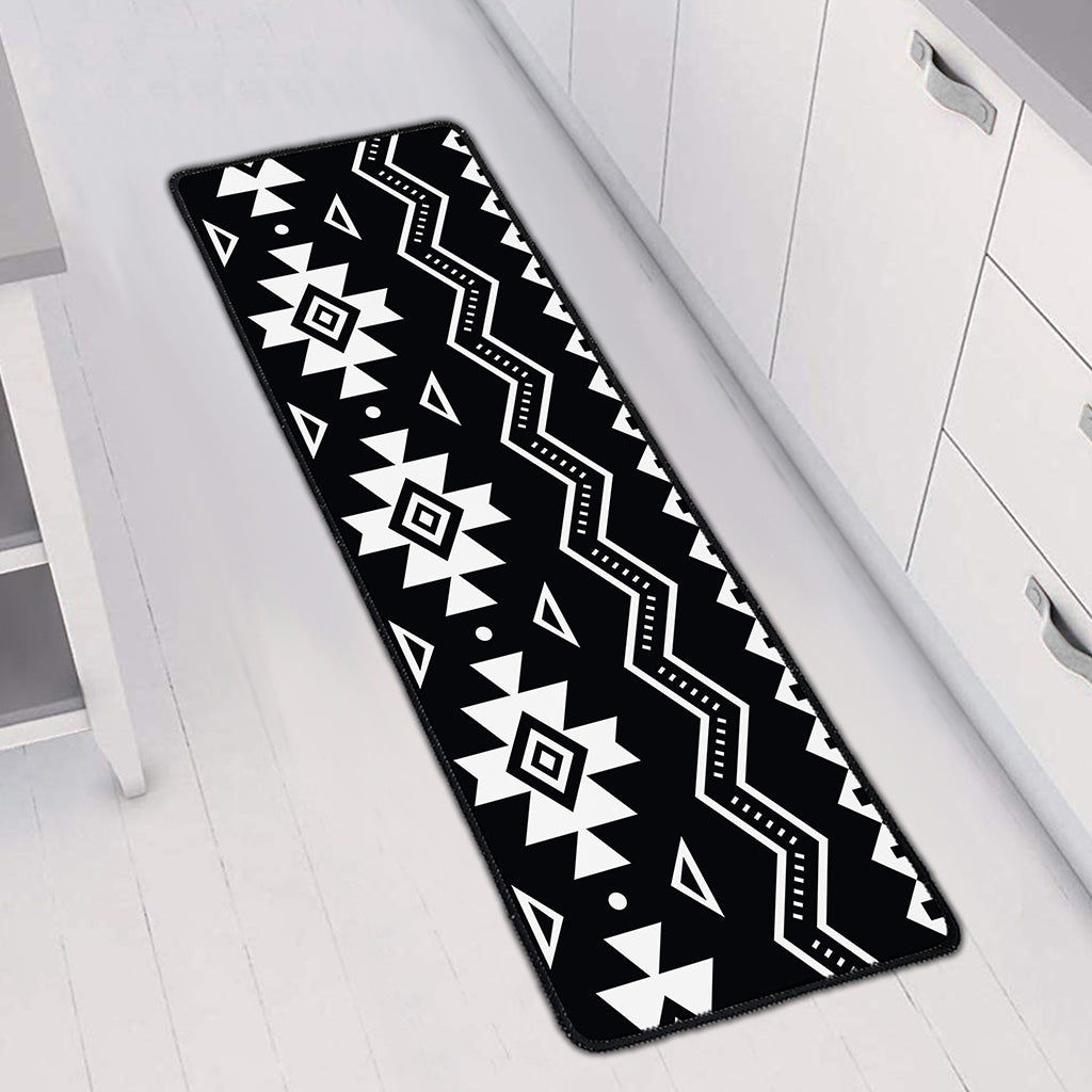 Black And White Aztec Pattern Print Long Kitchen Mat
