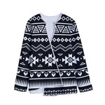 Black And White Aztec Pattern Print Long Sleeve Short Coat