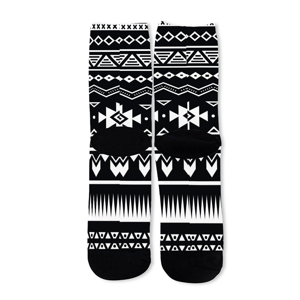 Black And White Aztec Pattern Print Long Socks