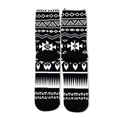 Black And White Aztec Pattern Print Long Socks