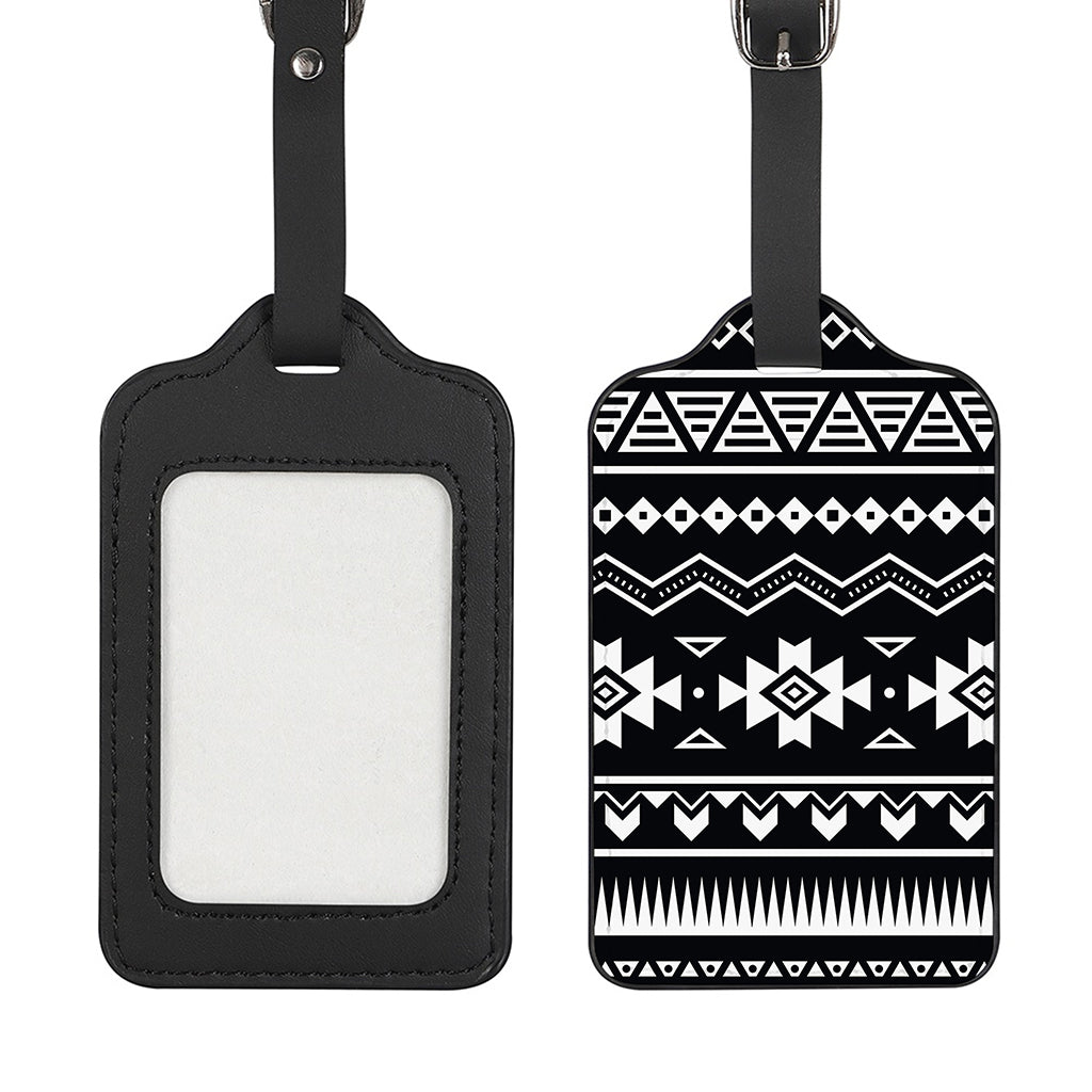 Black And White Aztec Pattern Print Luggage Tag