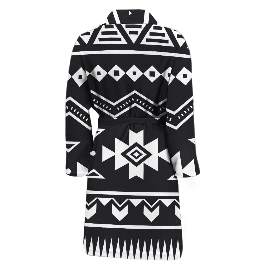 Black And White Aztec Pattern Print Men's Bathrobe