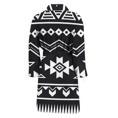 Black And White Aztec Pattern Print Men's Bathrobe