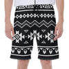 Black And White Aztec Pattern Print Men's Beach Shorts