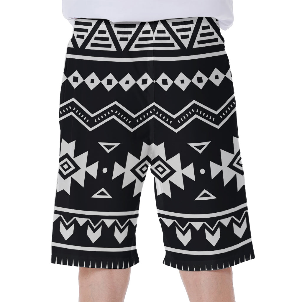 Black And White Aztec Pattern Print Men's Beach Shorts