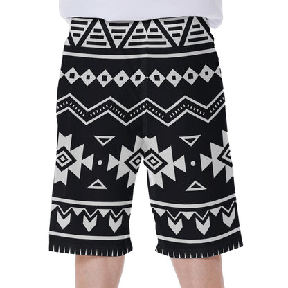 Black And White Aztec Pattern Print Men's Beach Shorts