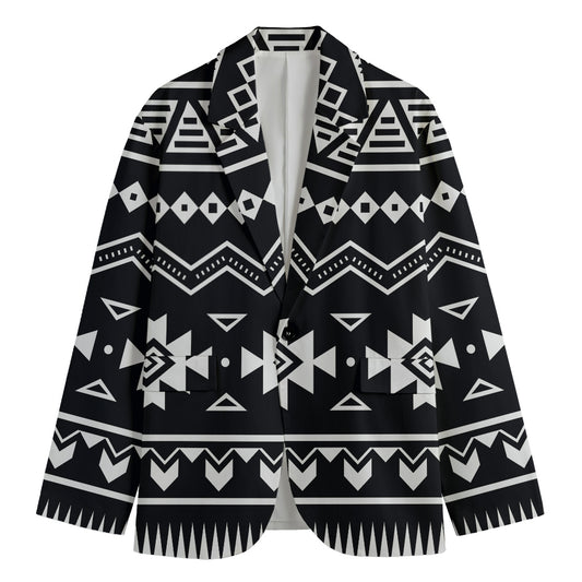 Black And White Aztec Pattern Print Men's Blazer