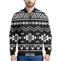 Black And White Aztec Pattern Print Men's Bomber Jacket