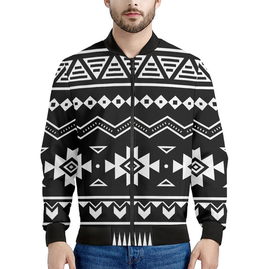 Black And White Aztec Pattern Print Men's Bomber Jacket