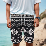 Black And White Aztec Pattern Print Men's Cargo Shorts