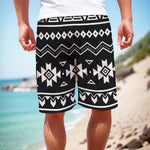 Black And White Aztec Pattern Print Men's Cargo Shorts