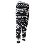 Black And White Aztec Pattern Print Men's Compression Pants