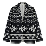 Black And White Aztec Pattern Print Men's Cotton Blazer