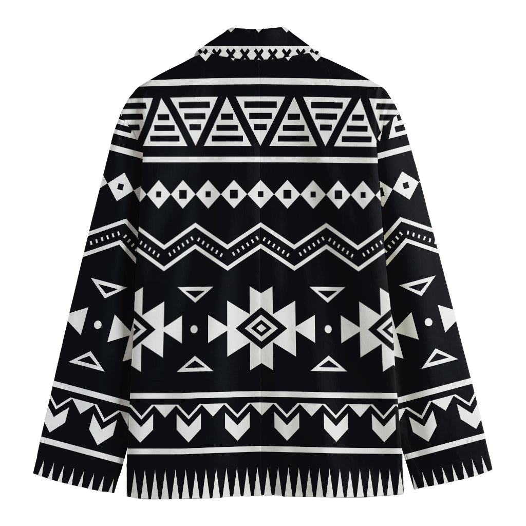 Black And White Aztec Pattern Print Men's Cotton Blazer