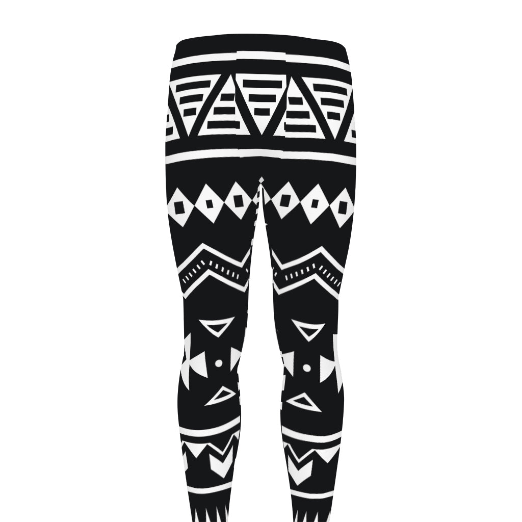 Black And White Aztec Pattern Print Men's leggings