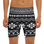 Black And White Aztec Pattern Print Men's Long Boxer Briefs