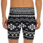 Black And White Aztec Pattern Print Men's Long Boxer Briefs