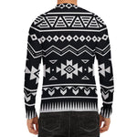 Black And White Aztec Pattern Print Men's Long Sleeve Rash Guard