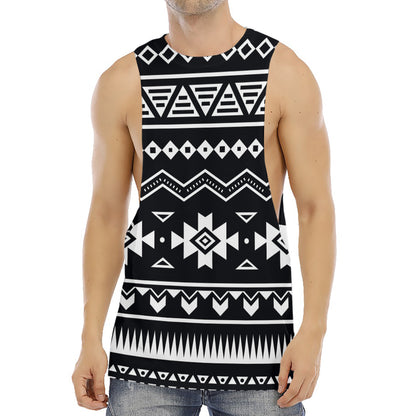 Black And White Aztec Pattern Print Men's Muscle Tank Top