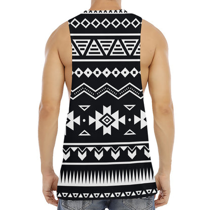 Black And White Aztec Pattern Print Men's Muscle Tank Top