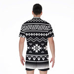 Black And White Aztec Pattern Print Men's Rompers
